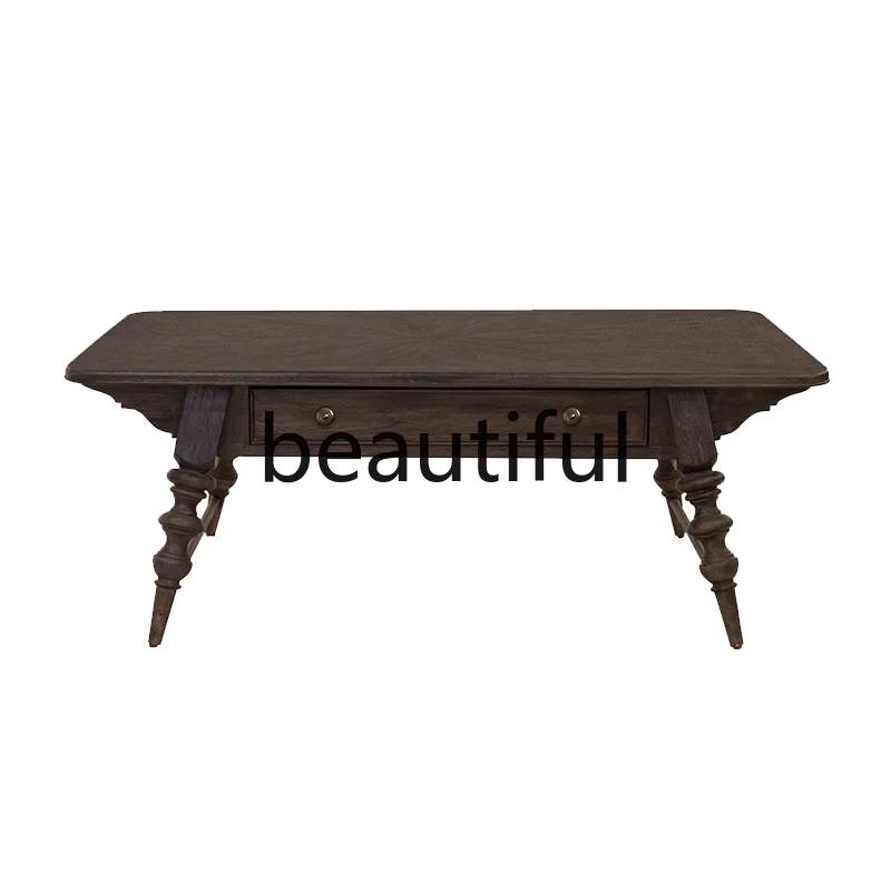 X طاولة قهوة قديمة من الخشب الصلب لغرفة المعيشة طاولة بسيطة مستطيلة من خشب الرماد المنزلي #5