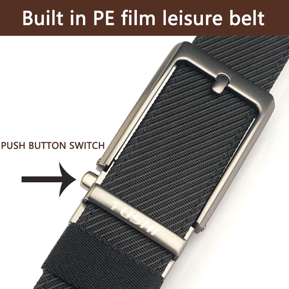 TUSHI Brand New 3.5 Wide Alloy Automatic Buckle Thickened Double-Layer Nylon Soft Mens Belt Versatile Casual Outdoor Pants Belt