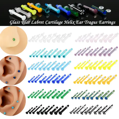 Colorido Pyrex Vidro Piercing Retainer, Labret, Lip Stud, FlatBack Direto, Nariz, Anel da Barriga, Cartilagem Da Orelha, Lobe Piercing Jóias, Par