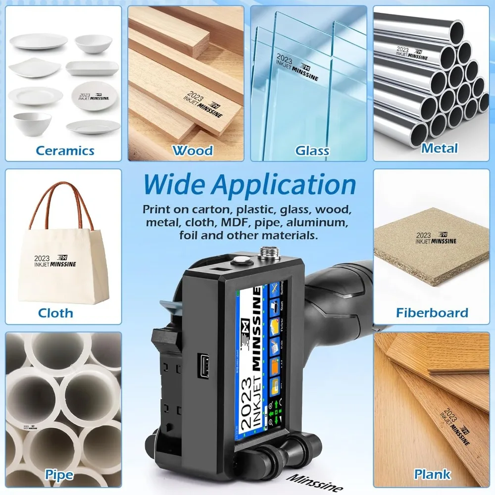 طابعة نافثة للحبر محمولة باليد، طابعة محمولة باليد لشعار الباركود النصي، رمز الاستجابة السريعة، رقم الدفعة، مبرمج التاريخ مع التجفيف السريع