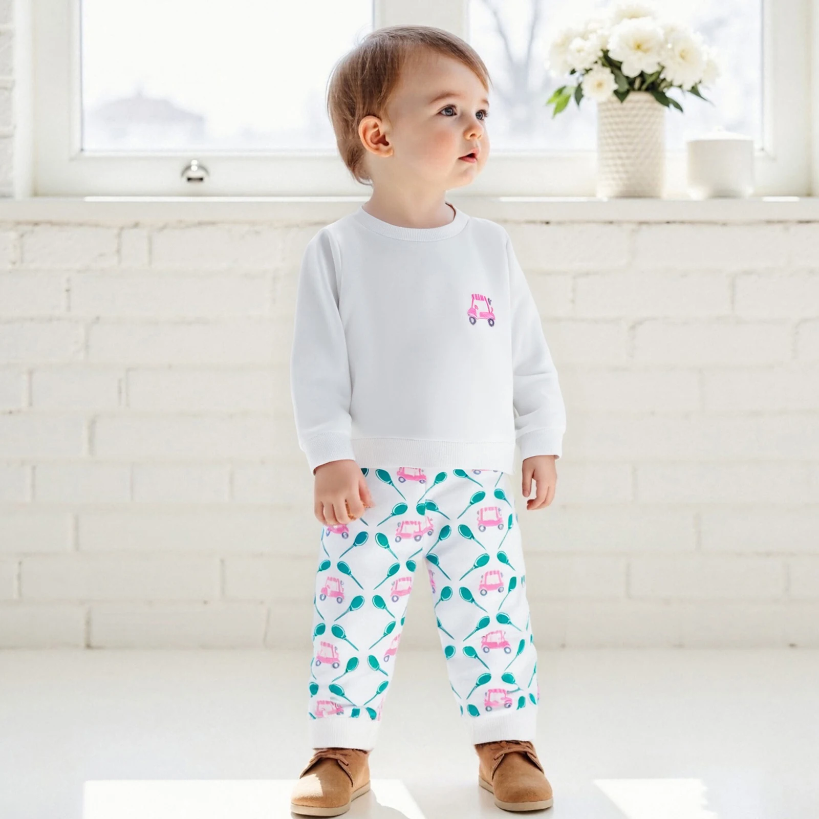 

Toddler Boys Fall Tracksuit 2Pcs Outfits Golf Elements Print Sweatshirts and Long Pants Clothes Set