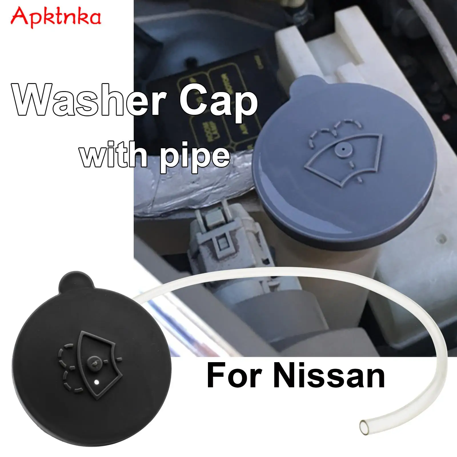 APKTNKA Car Windshield Wiper Washer Fluid Reservoir Cover Water Tank Cap Pipe For Nissan X-Trail T31 Terrano Sunny PathfinderR50