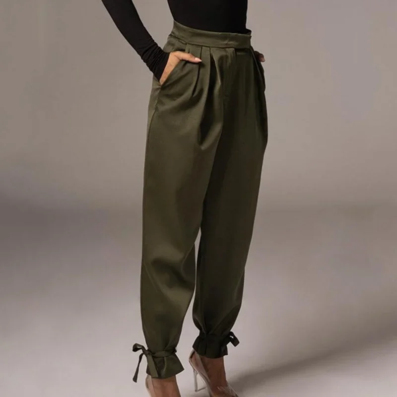 Women High Waist Fashion Casual Straight Pants 2024 Solid Color Belt Trousers Long Cargo Bunched Pant for Female Streetwear Pop