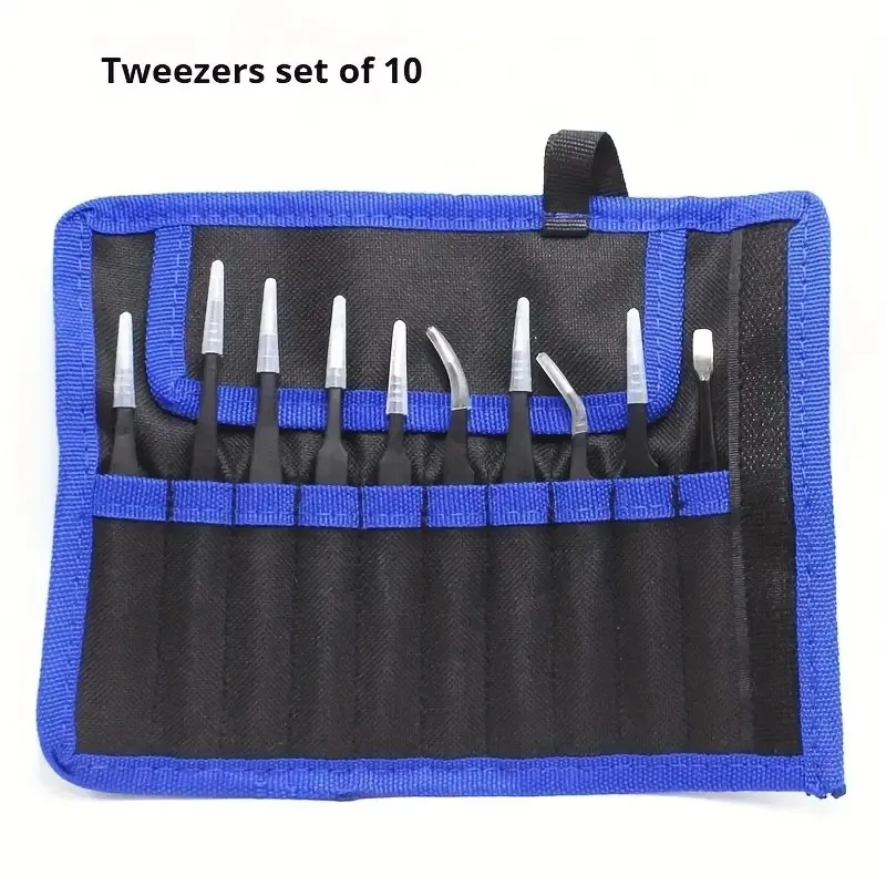 10-11 قطعة ESD الملقط الفولاذ المقاوم للصدأ الدقة مكافحة ساكنة أدوات إصلاح الصناعية الملقط للإلكترونيات لحام الحرفية