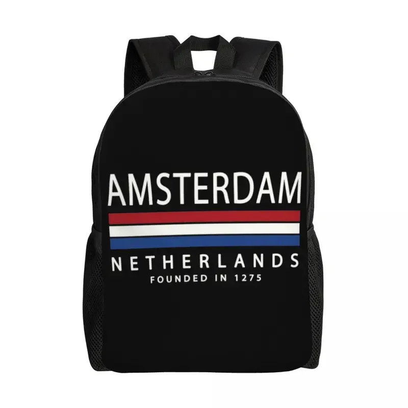 Amsterdam History Netherlands Flag Backpacks for Men Women College School Student Bookbag Fits 15 Inch Laptop Patriotic Bags