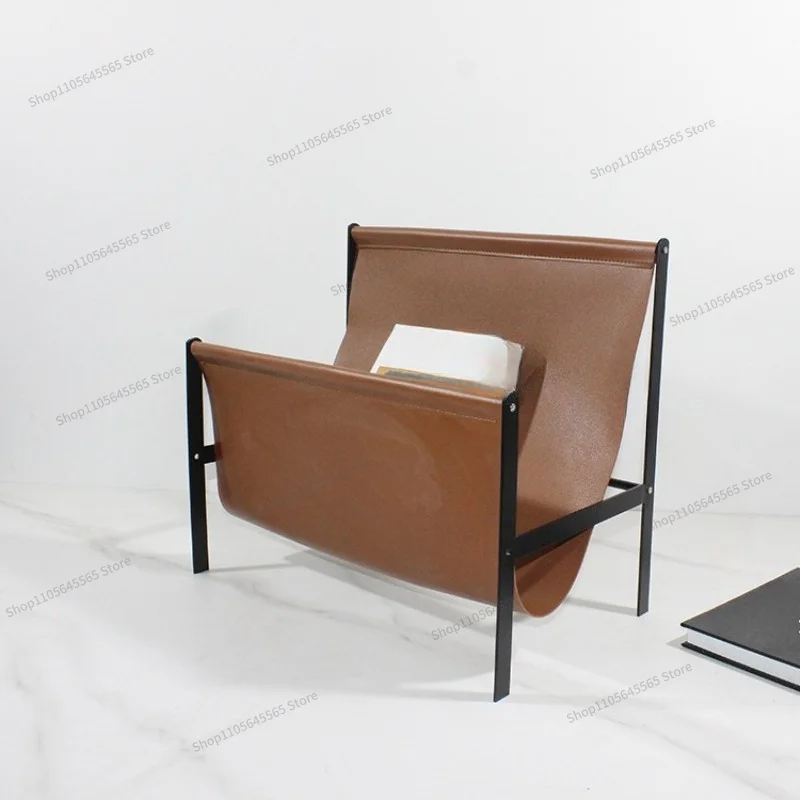 For Modern Metal Leather Magazine Rack, Newspaper Rack, Study Storage Rack, Decoration