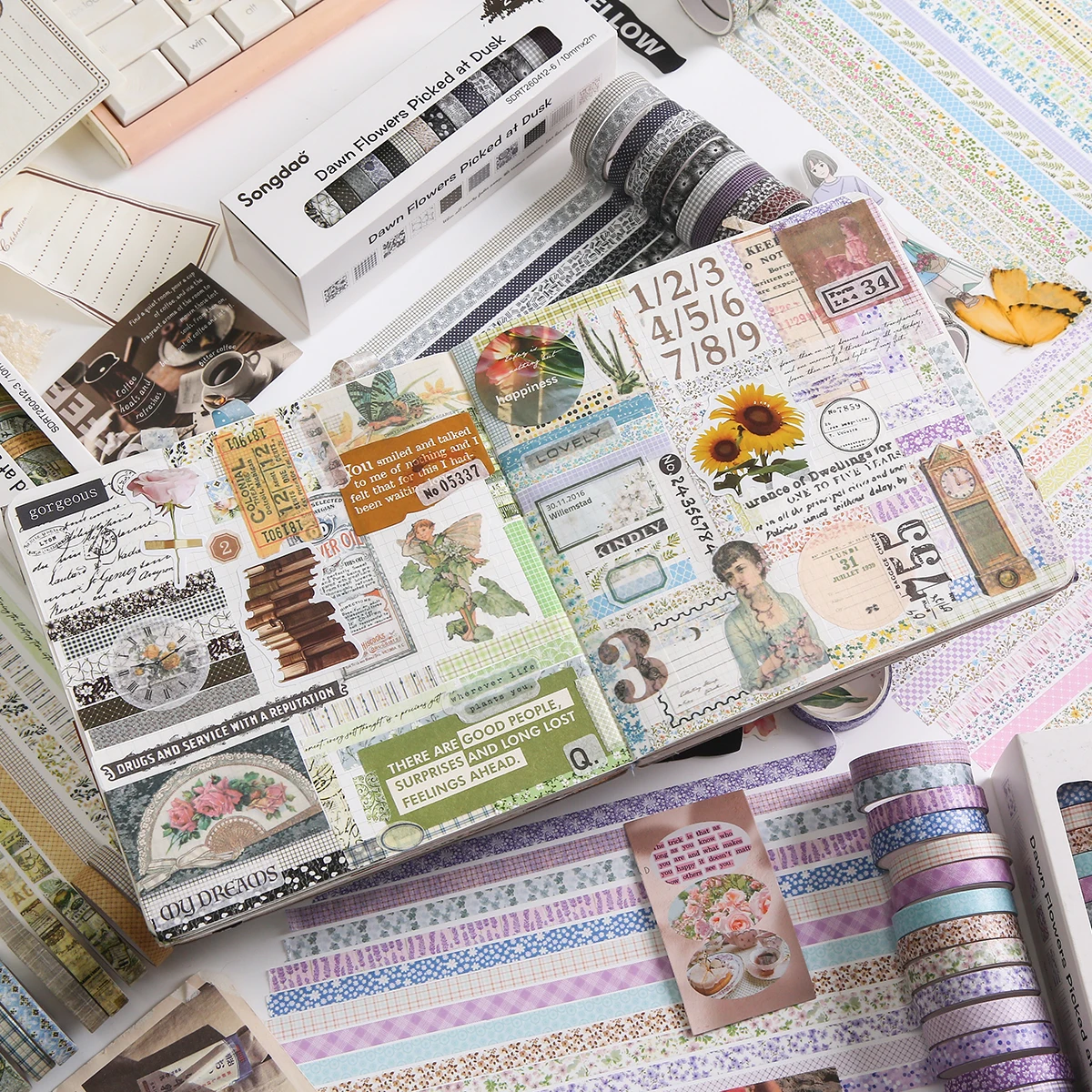 20 Rolls Floral Washi Tape Set, Vintage Plaid & Grid Decorative Strips for Journal Planner Scrapbooking & DIY Crafts - view 5