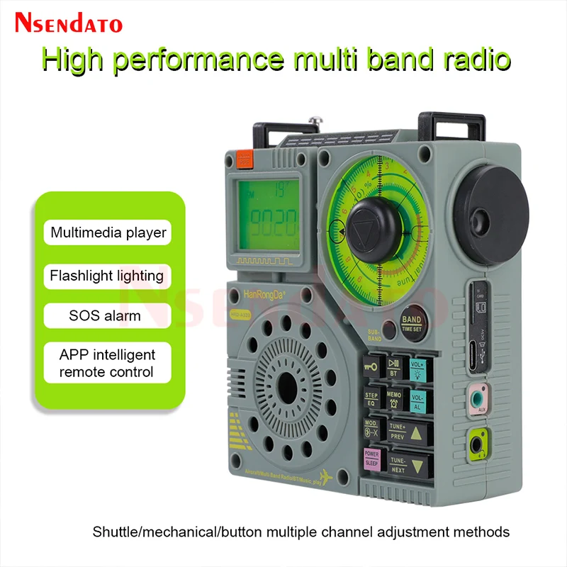 HRD A320 Air Fm MW SW VHF WB All-band Radio Portable Bluetooth-Compatible Speaker Aviation AIR Maritime Band Radio For TF Card