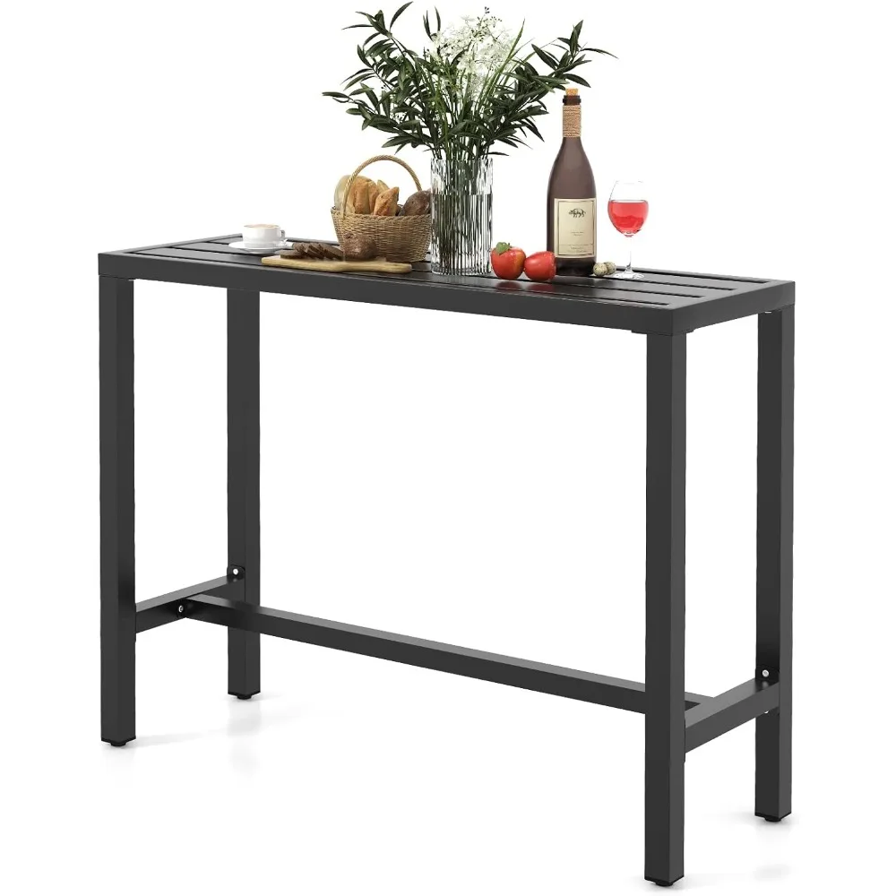 طاولة بار خارجية بعرض 48 بوصة، طاولة طعام ضيقة بارتفاع منضدة مع سطح مقاوم للماء وإطار معدني شديد التحمل، Recta