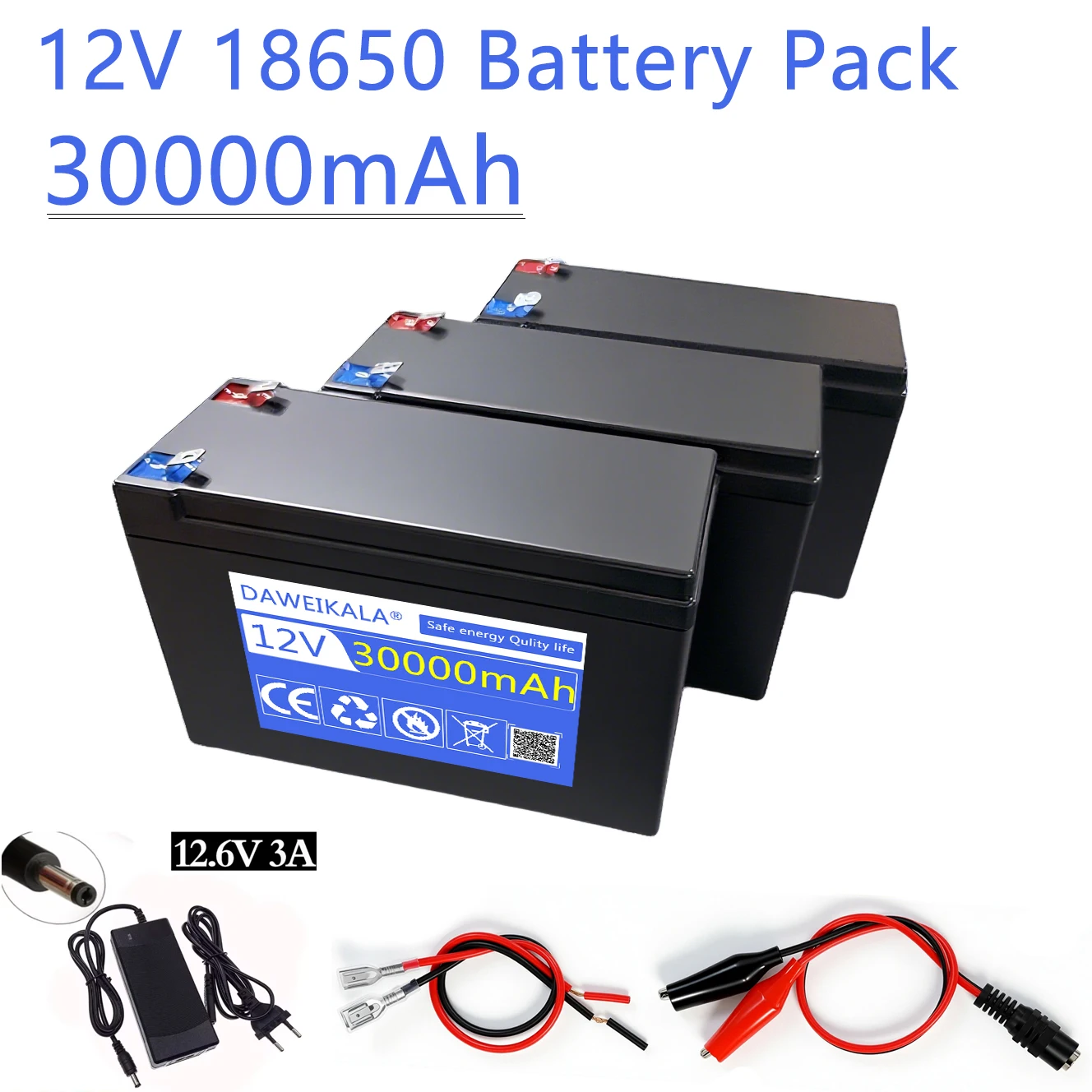 Akumulator 12V 30Ah 18650 LiFePO4, litowy, z wbudowanym BMS 20A, do samochodzików dziecięcych, motocykli, wózków dziecięcych, zasilania LED na zewnątrz, paneli słonecznych + ładowarka 12.6V 3A