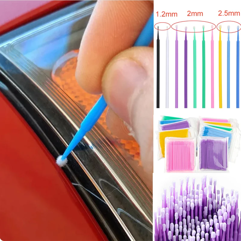 100pcs Car Touch Up Paint Micro Brush Fine Tip Black Purple Car Maintenance Tool Brush Disposable Mini Auto Detailing Brushes