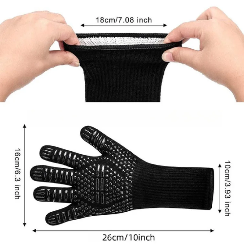 Non-slip Fireproof Microwave Oven Gloves Extreme Heat Resistant Oven Mitts 500-800 Centigrade Flame Retardant BBQ Fire Gloves