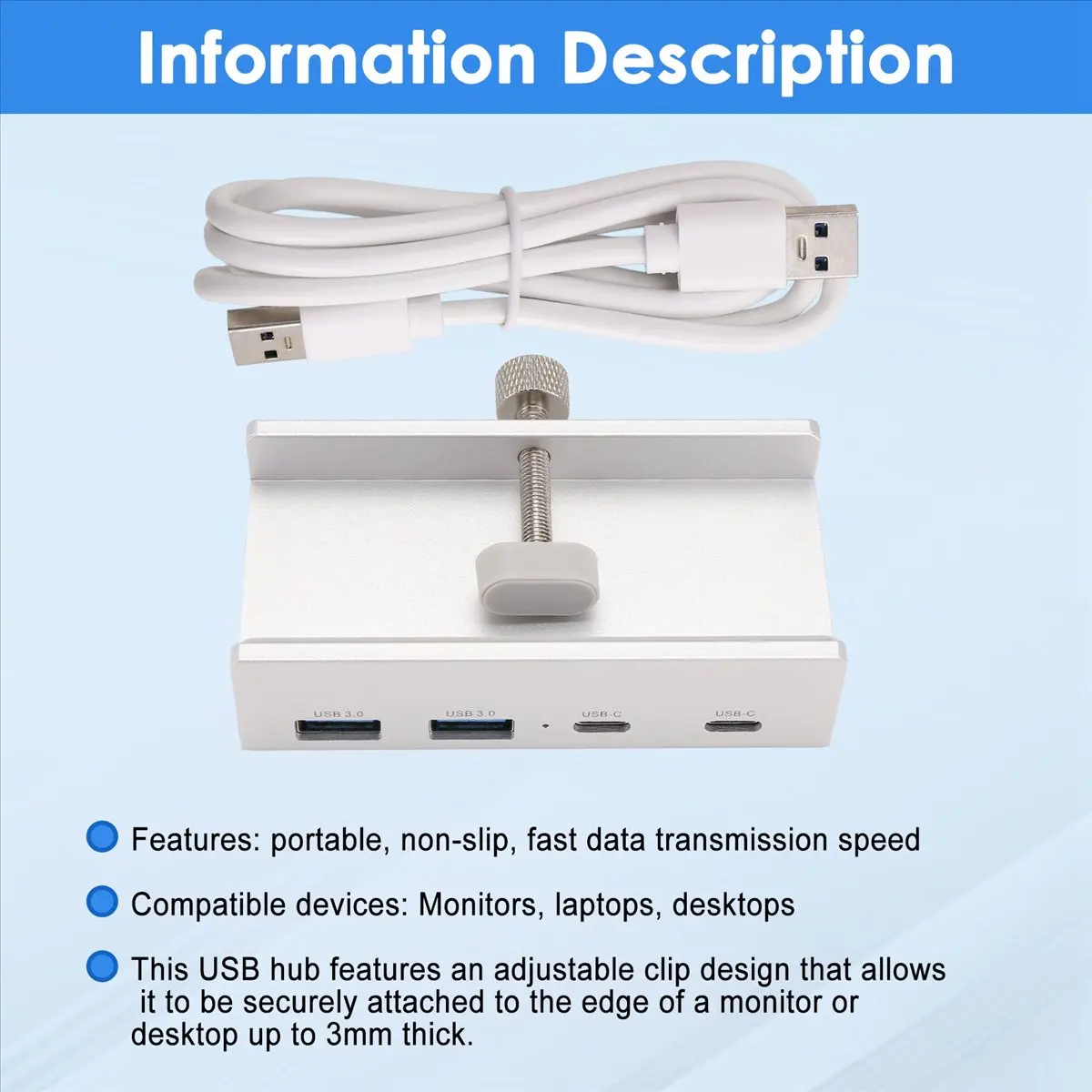 جديد! USB 3.0 Hub الألومنيوم كليب على TypeC Hub Desktop Splitter مع معدل نقل USB-C 5GBPs لأجهزة الكمبيوتر المحمولة #6