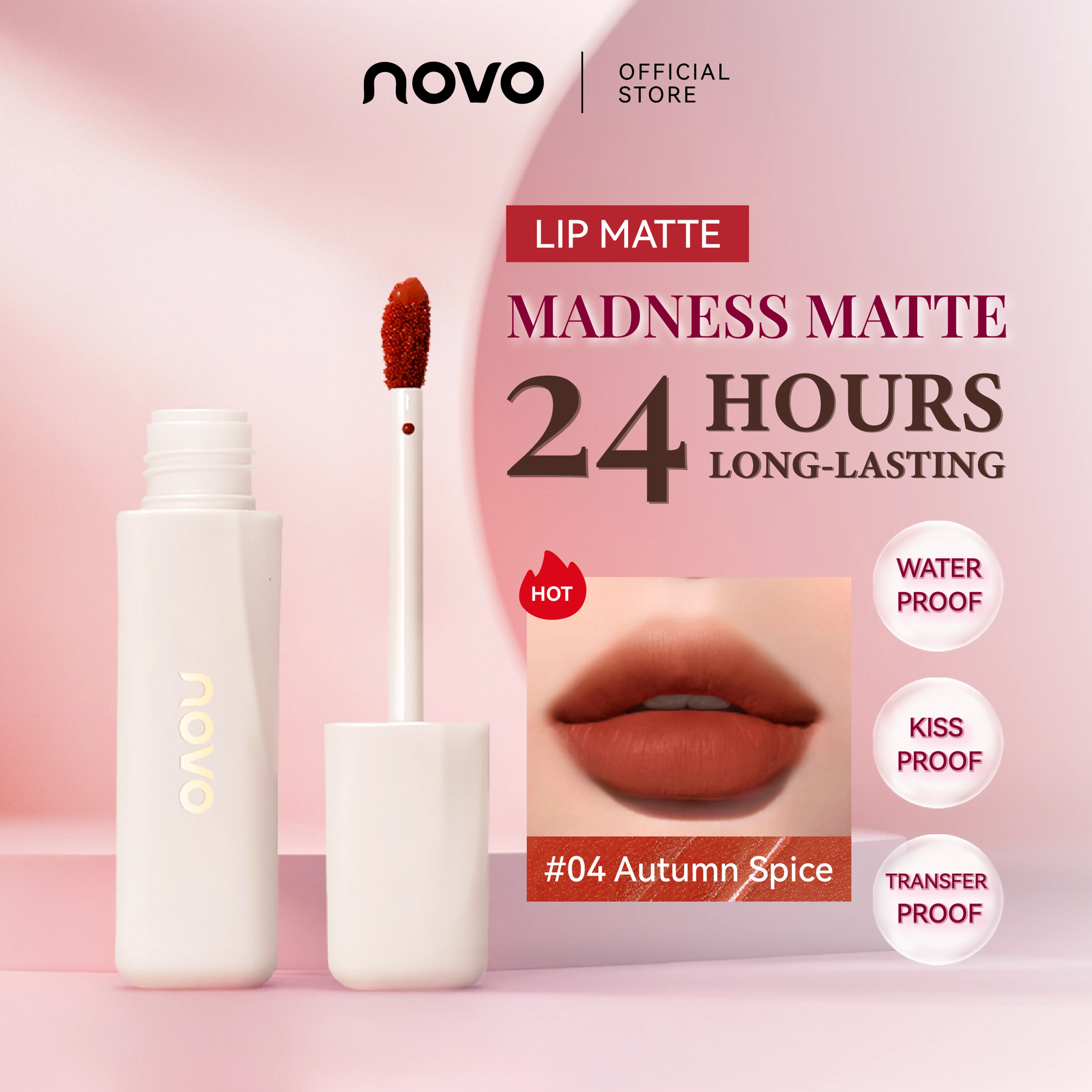 

Помада NOVO без пятен, стойкого цвета. Легкая, как туман, богати пигментированная, матовая отделка.