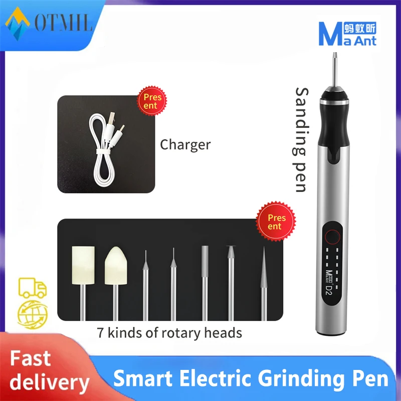 

MaAnt D1 D2 Charging Mini Polishing Pen With 7pcs Grinding Head Small Electric Engraving Host Phone CPU IC OCA Repair Tools Kit