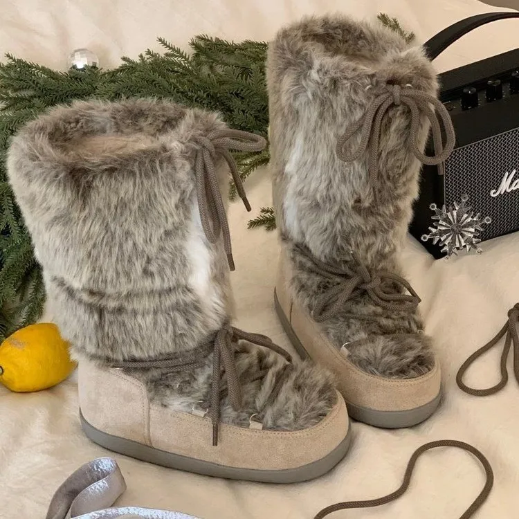 Women's Winter Plush Anti Slip Snow Boots, Casual Thick Plush Short Boots, Synthetic Leather Cotton Boots, Warm and Fashionable view 4