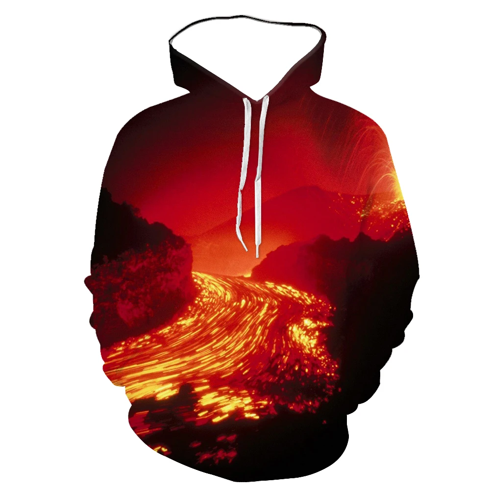 2022 3D Spring And Autumn New Creative Men's Volcanic Eruption Print Hoodie Trendy Magma Sports Oversizeda