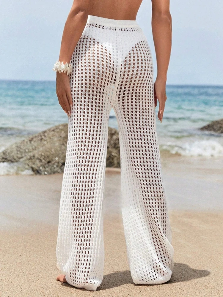 エレガントな女性のニットワイドパンツ快適なドローストリングカジュアルソリッドカラー中空ファッション服