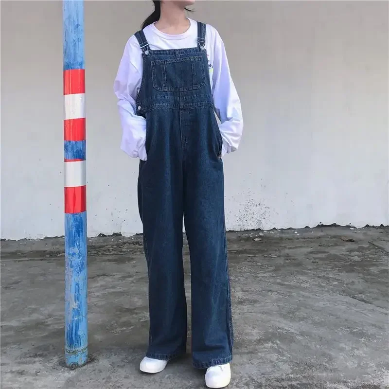 Monos vaqueros de estilo callejero para mujer, pantalones holgados de pierna ancha con bolsillos, pantalones largos de moda para otoño