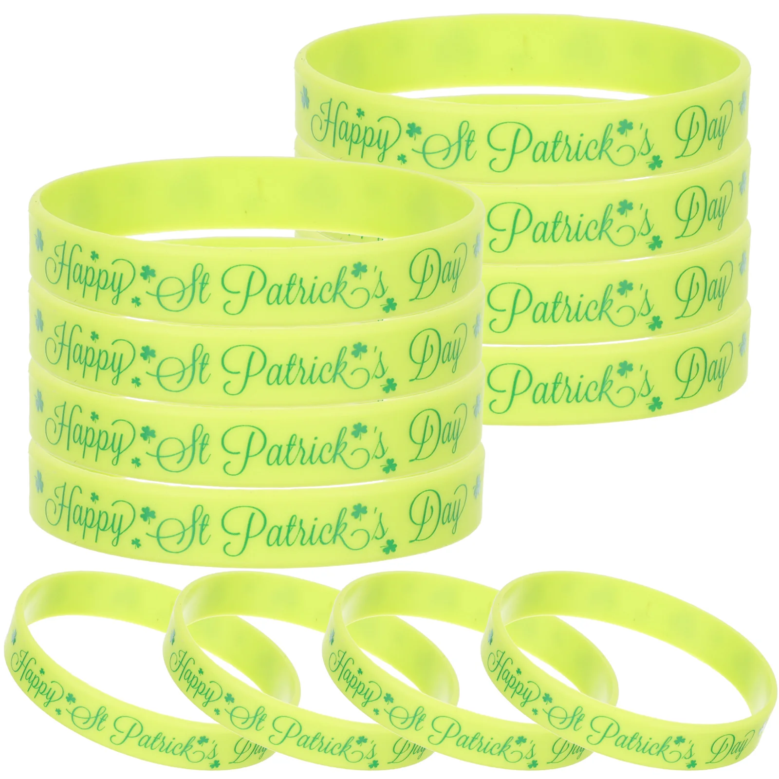 

12Pcs Green Silicone Wristbands St Patricks Day Shamrock Bracelets Party Favors Stylish Accessory Silicone Bracelets