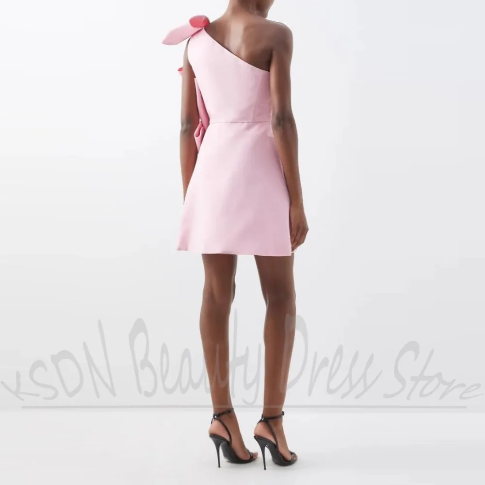 Archi Abiti da donna Moda Colletto diagonale rosa Mini abiti da festa Nozioni di base chic Semplici abiti da ballo corti senza maniche dolci