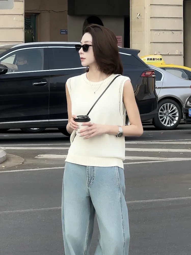 

Коврик Дизайн Вязаный Жилет Топ круглый Ne Универсальный Утягивающий Весна Лето Новый Sle от Zhou Ele Faionable