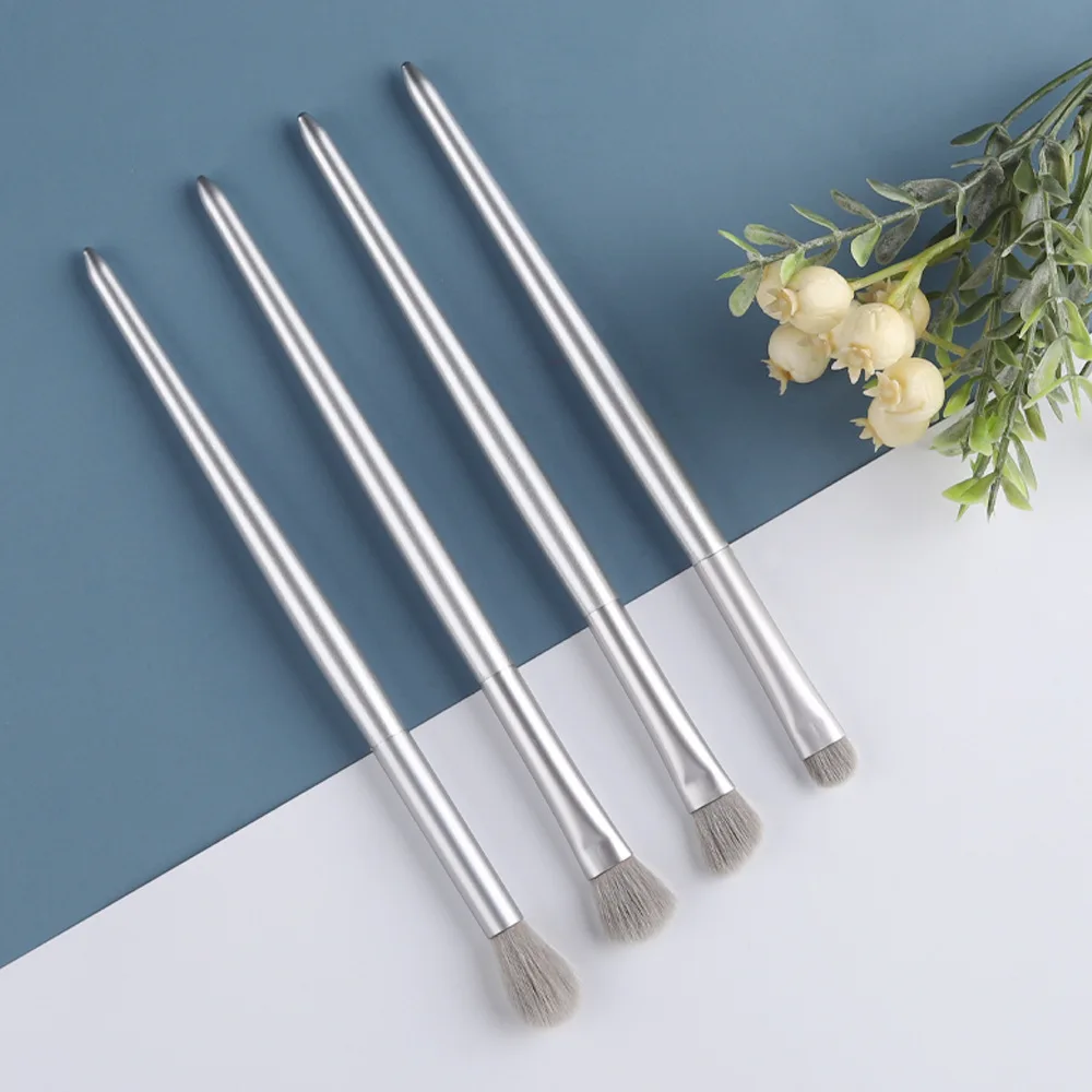 4Pcs Silver Eyeshadow Makeup Brushes Set Portable Cosmetics Concealer Highlighter Blending Nose Eye Shadow Brush Make Up Tools