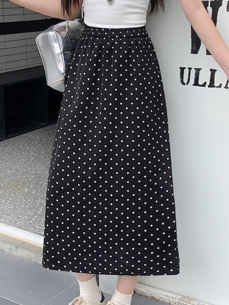

2025 Summer Casual Thin Oversized Skirt High Waist A-Line Plus Size Skirts Fashion Polka Dot Sunscreen Skirt