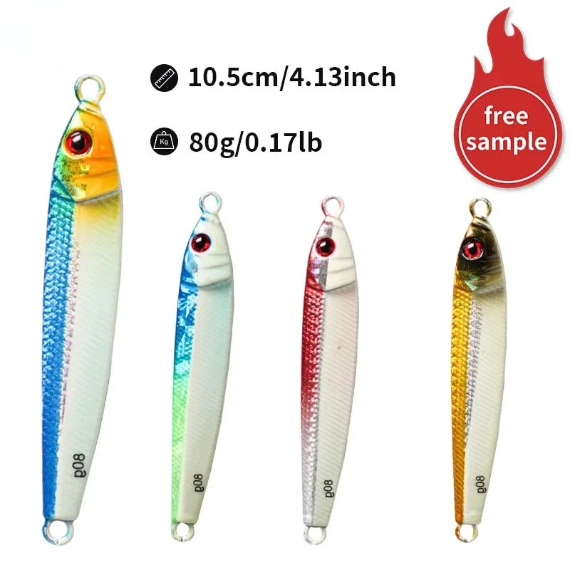 

1pcs Metal glitter reflection Long Slow Shake Iron Plate Road Lead Fish Fake Bait 80g Speed Sink Deep-sea BoatFishing Sardine