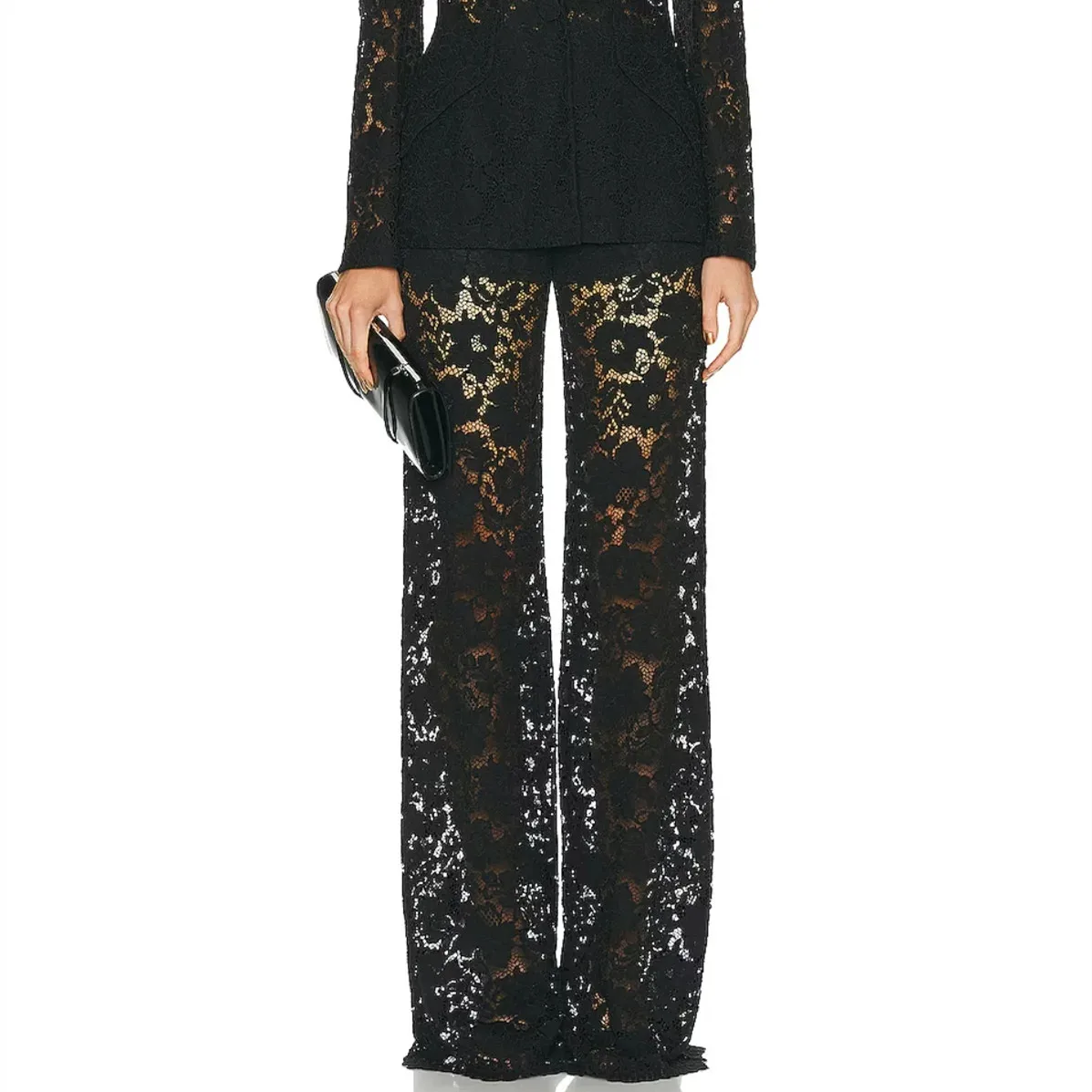 hirigin Kanten Bell Bottom Broek voor Dames Sexy See Through Flare Legging Hollow Out Mesh Sheer Cover Up Broek