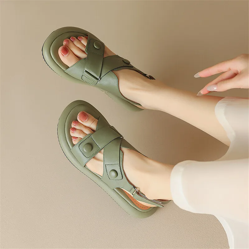 New Summer Sandals Women 2023 Fashion Platform Sandals Casual Round Toe Sandals Shoes for Women Split Leather Flat Shoes