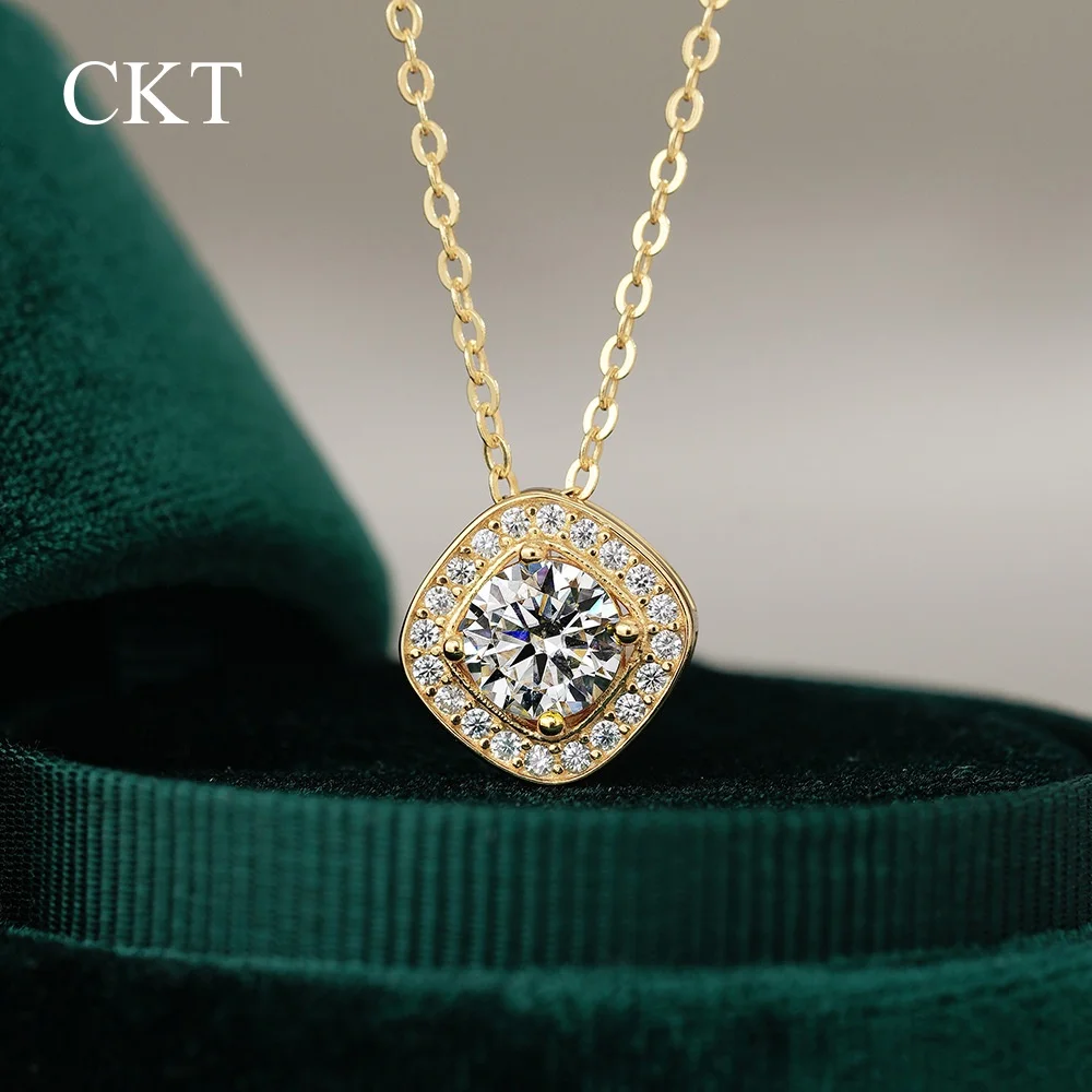 

CKT Luxury Pendant 1ct D Color Diamond Moissanite Necklace Women's 14K Gold Classic Square Wedding Fine Jewelry Gift