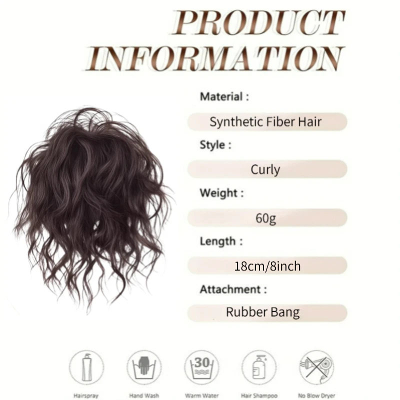 Aplique de Cabelo Sintético Cacheado de Lã Elegante com Elástico, Coque Volumoso para Uso Diário Feminino