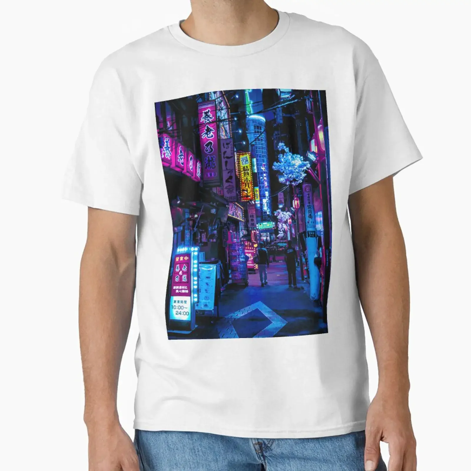 Blue Tokyo Alleys designed and sold by Neondreamscapes vintage Washed Slightly Breathable Unisex designer clothes