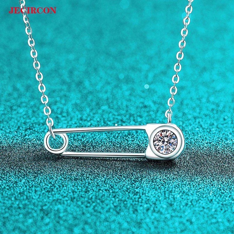 

JECIRCON S925 Sterling Silver Moissanite Necklace, 0.5CT Safety Pin Pendant Simple Personalized Jewelry Exquisite Gift for Women