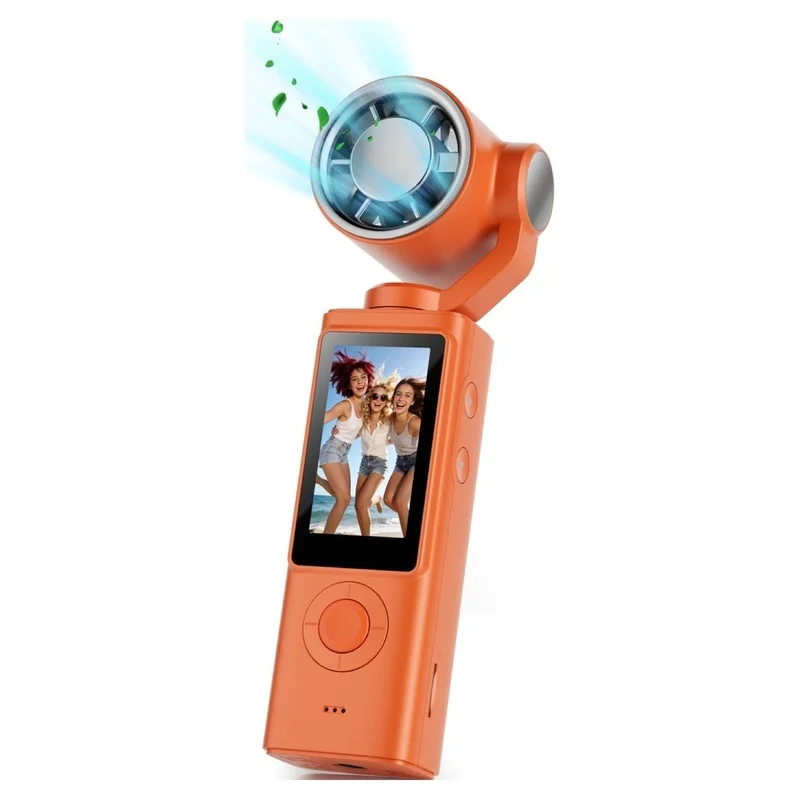 Super Sale 1080P Gimbal Camera with Fan 270° Handheld Pocket Camera Rotatable HD Vlog Camera with Cooling Fan Orange
