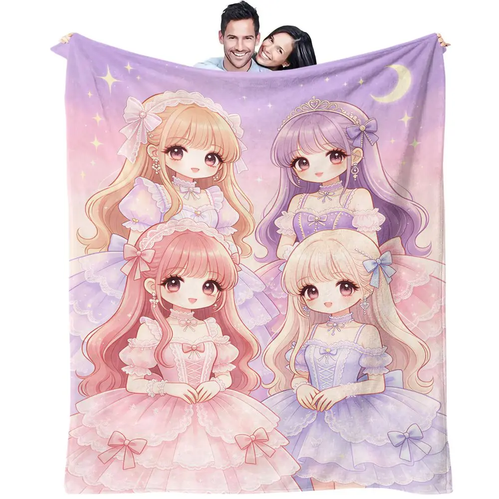 Lolita Star Moon Girls Print Blanket Flannel Blanket Throw Blanket Warm Blanket Gift Blanket Dreamy Bedding