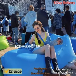 Portable Inflatable Recliner Lazy Sofa Outdoor Portable Camping Sofa Concert Recliner Mesh Red Inflatable Lazy Sofa Bag