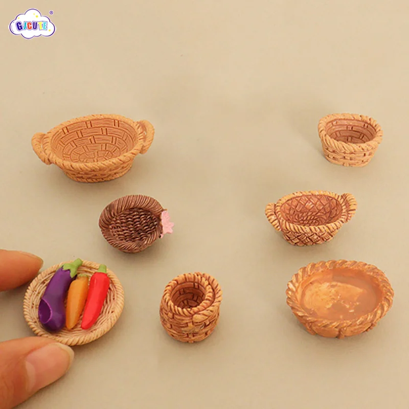 

1pcs 1/12 Scale Dollhouse Simulation Vegetable Food Storage Basket Dolls House Miniature Kitchen Decoration Accessories