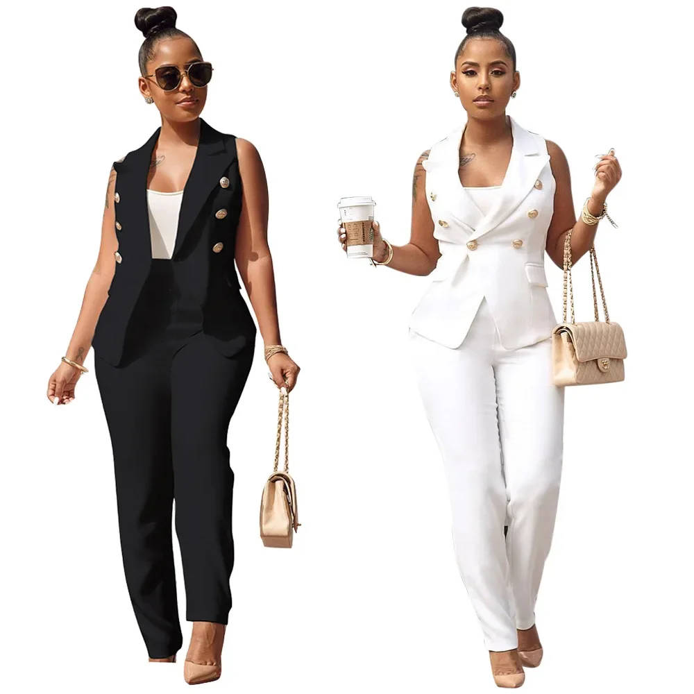 AL032 Women\'s Clothing OL Office Two-piece Suit Vest Small Suit Vest Jacket Trousers Commuter Summer