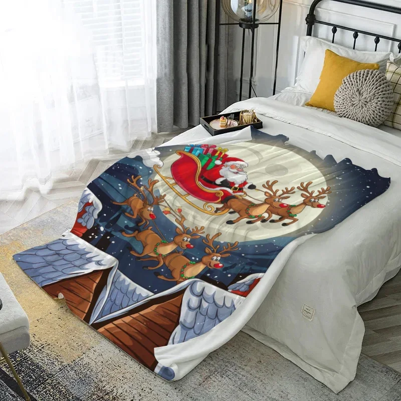 1pc Santa's Sleigh Ride Christmas Flannel Blanket: Cozy Magic for the Holidays A blanket for taking a nap in the office