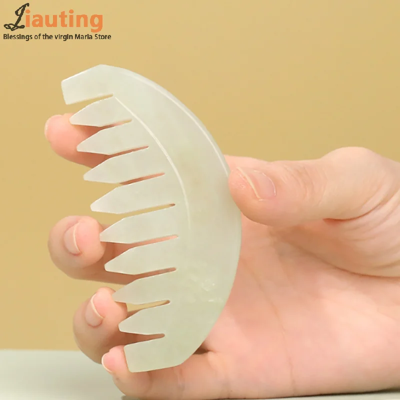 Jade Massage Comb Head Massager Lady Scalp Care Natural Jade Stone Combs Gua Sha Board Hair Brush Gouache Scraper Jade Massager