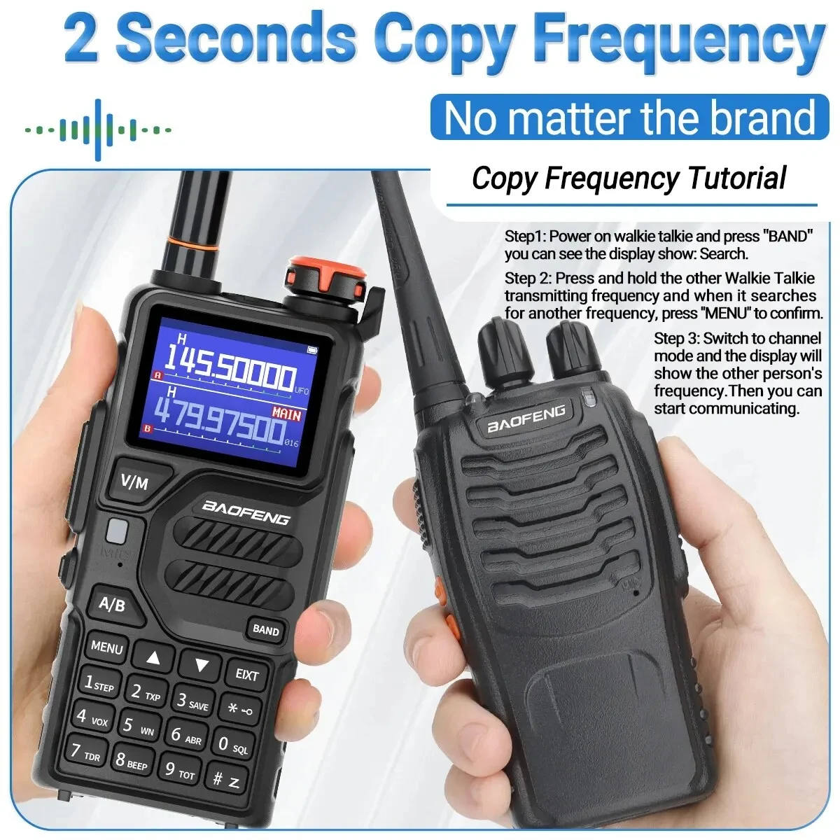 BAOFENG K5 Plus 12W Long Range Walkie Talkie Dual Band VHF UHF Ham Radio 999 Channels Wireless Frequency Copy AM FM