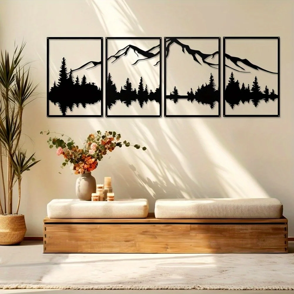 CIFBUY Mountain Forest Metal Wall Art Waterproof Durable Iron Craft Decor For Living Room Bedroom Home Interior Gift