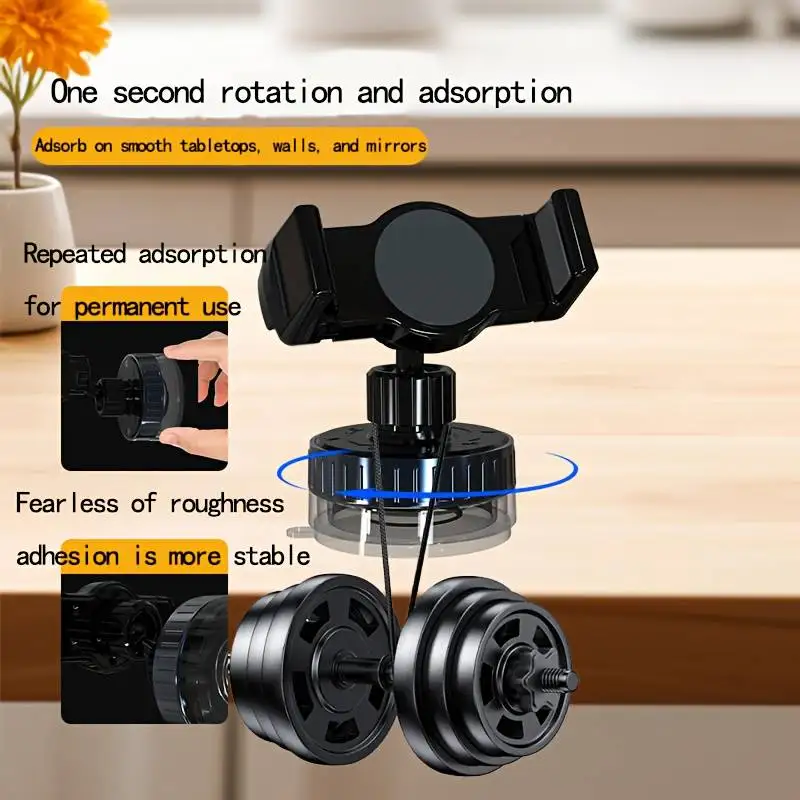 Support de téléphone portable rotatif à ventouse sous vide, non adhésif, multifonctionnel 360 °   rotation, support de téléphone fixe