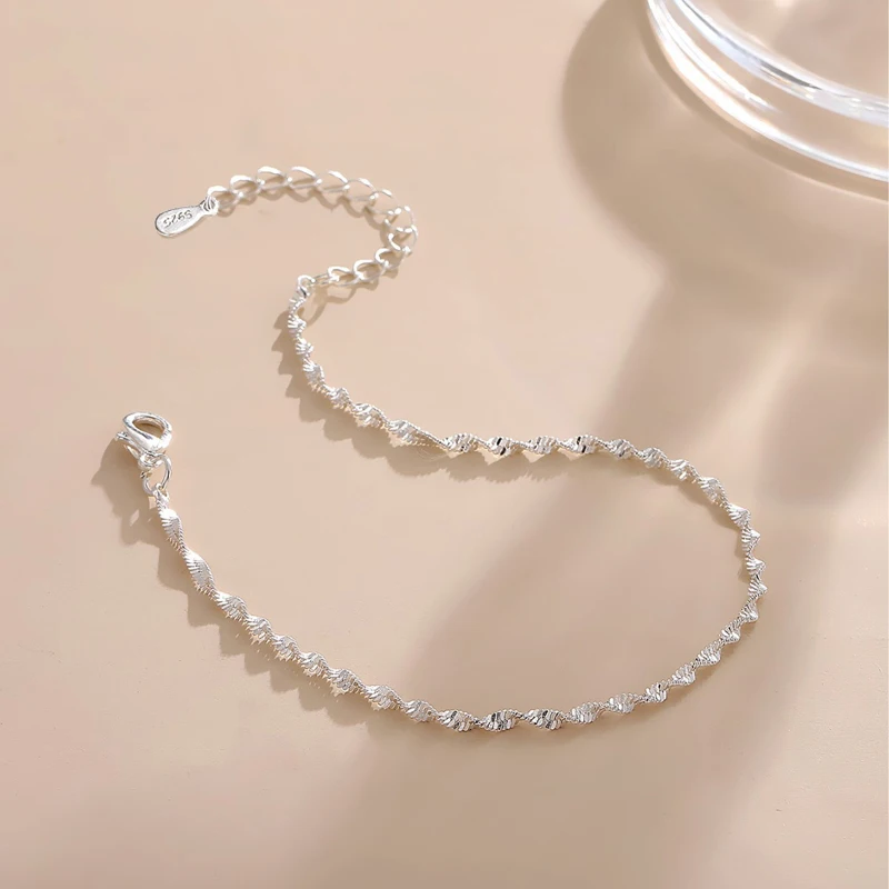 Picture 4: Classic Simple 925 Sterling Silver Twisted Weave Ripple Anklets Women Jewelry Gift Ladie Wave Bracelet Elegant Summer Foot Chain