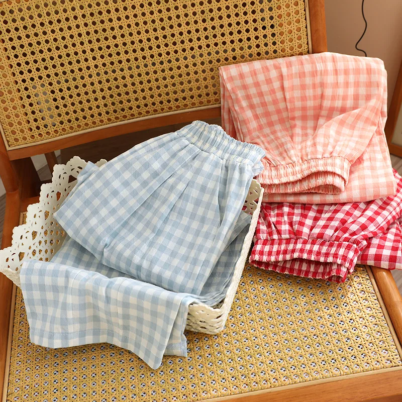 Plaid Design Pajama Pants for Women's Roomwear Long Trousers Cotton Spring and Autumn Thin Style Loose-Fitting Pajama Pants