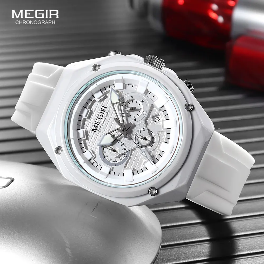 MEGIR ساعات كوارتز رياضية جديدة للجنسين مع حزام سيليكون وأيدي مضيئة مقاومة للماء متعددة الوظائف للرجال والنساء