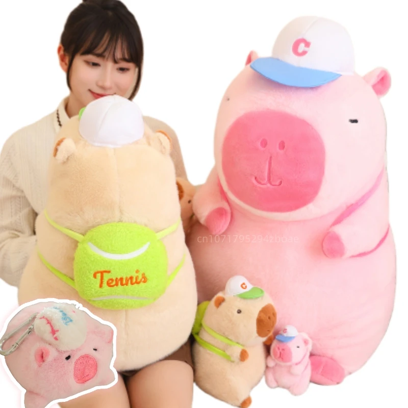 Creative PE Sports Capybara Plush Doll Pendant Pillow Green Pink Baseball Backpack Capybara Plush Toy For Boys And Girls Gifts