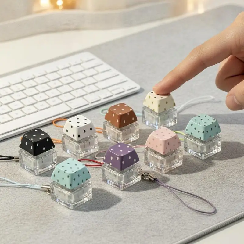 Mechanical Keyboard Switch Charm Pastel Keycap Keyring Clear Base Clicky Fidget Cute Desktop Ornament Toy